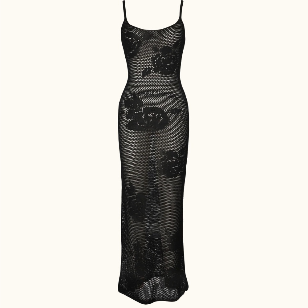 Heavy Manners Say It With Flowers Black Crochet Dress